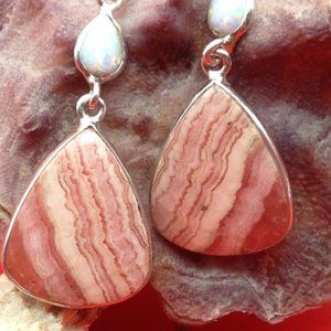 Pink "Inca Rose" Rhodochrosite Stone  & Fire Opals